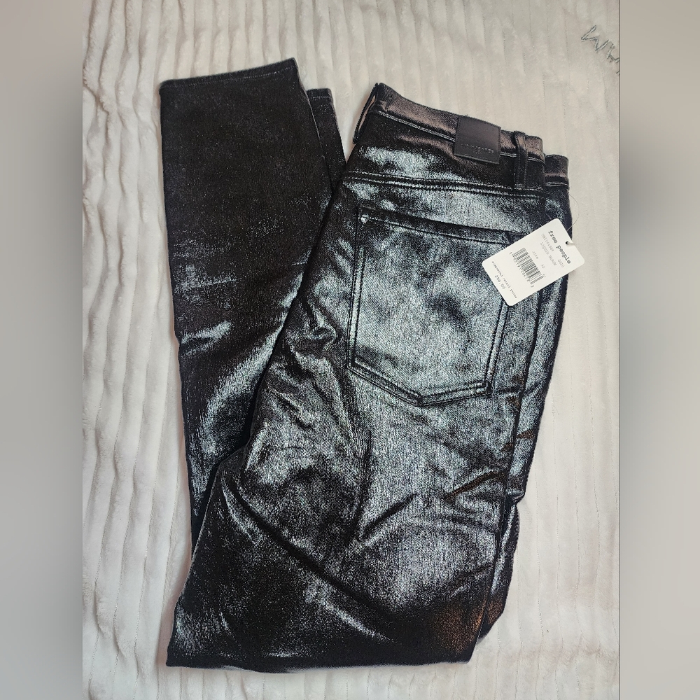 Free People Metallic Black Skinny Jeans